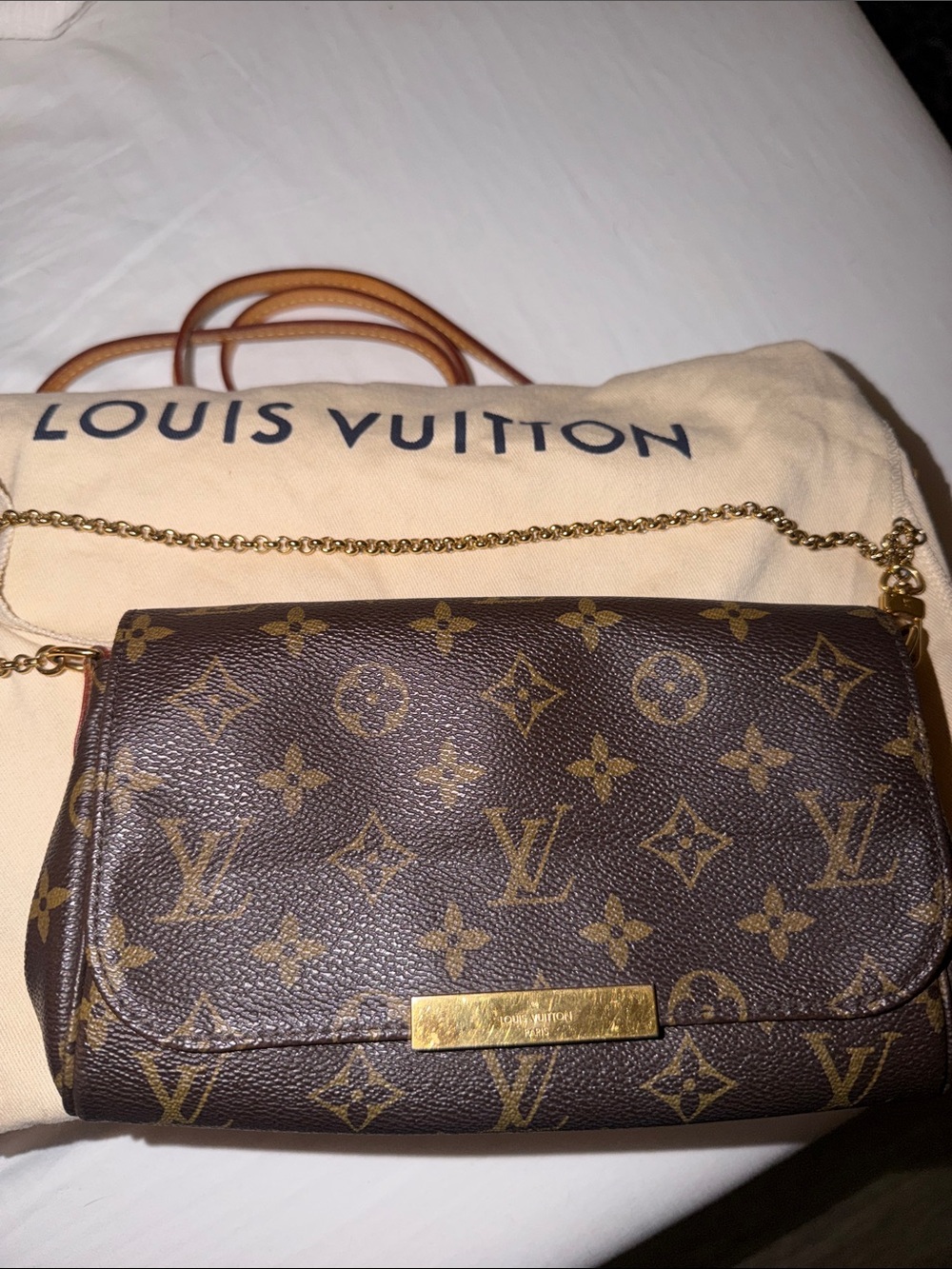 Louis Vuitton Brown Favorite Monogram Canvas Shoulder Bag with Gold Chain